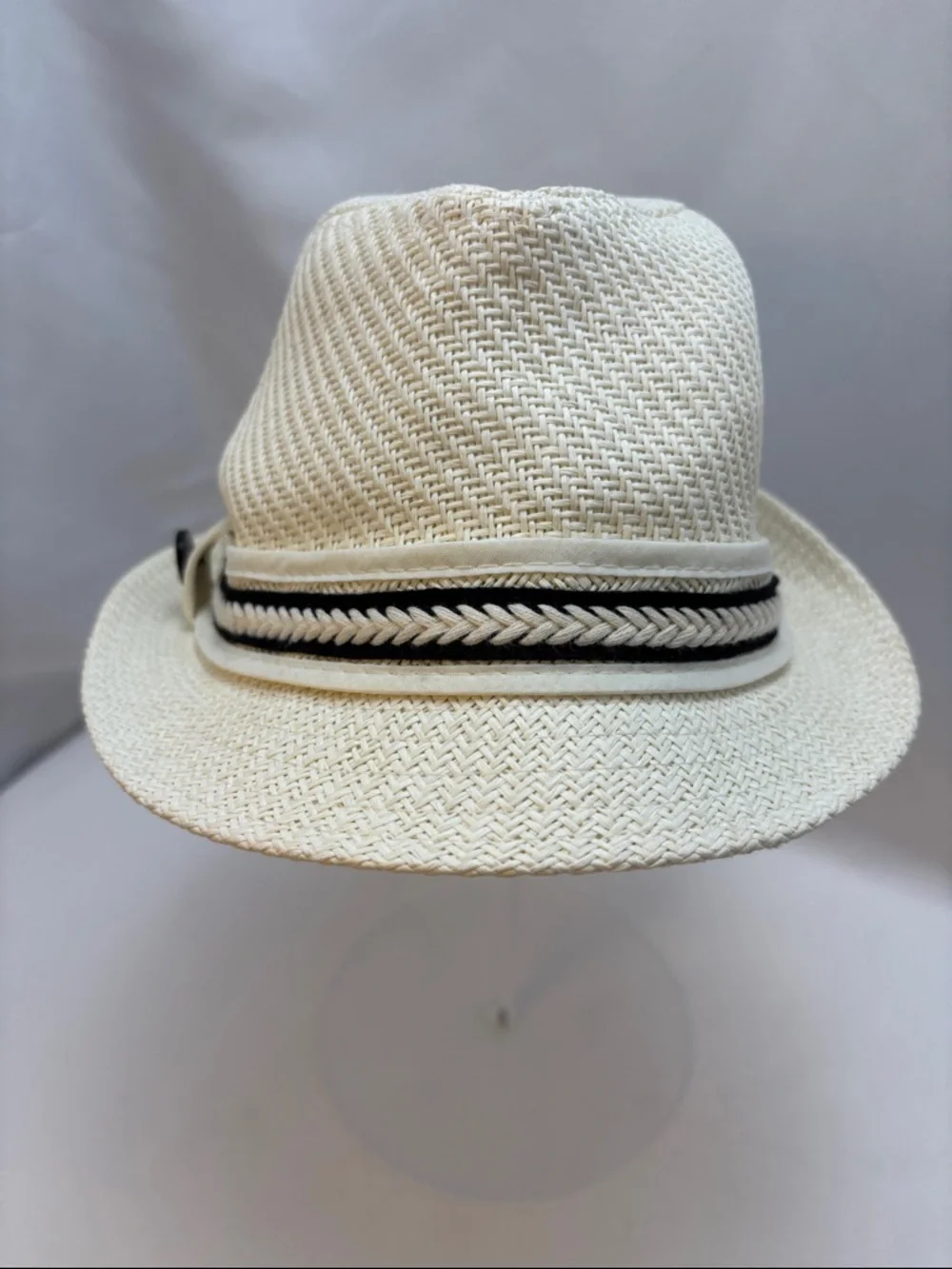 Cream Straw Fedora‎ with Black Trim